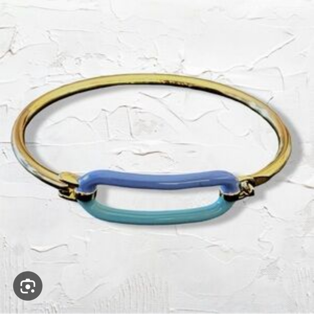 Marc Jacobs Gold Two Toned Blue Enamel Paperlink Bangle Bracelet